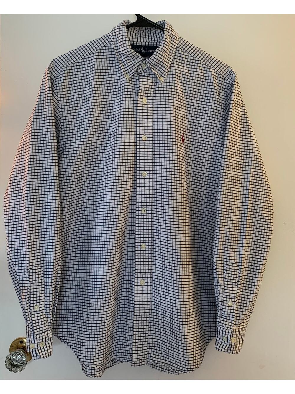 Ralph Lauren Classic Fit Gingham Oxford Button Down Shirt 15 1/2 34/35 Dark Blue